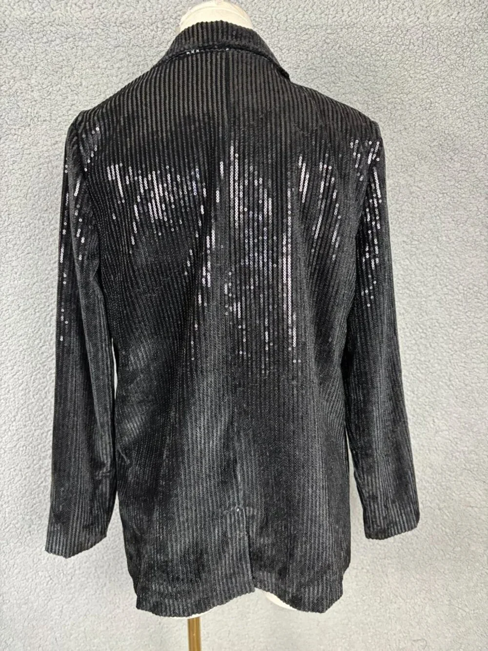 Women's Black Sequin Blazer Jacket With Striped Velvet Texture Small NWOT's - Picture 5 of 8